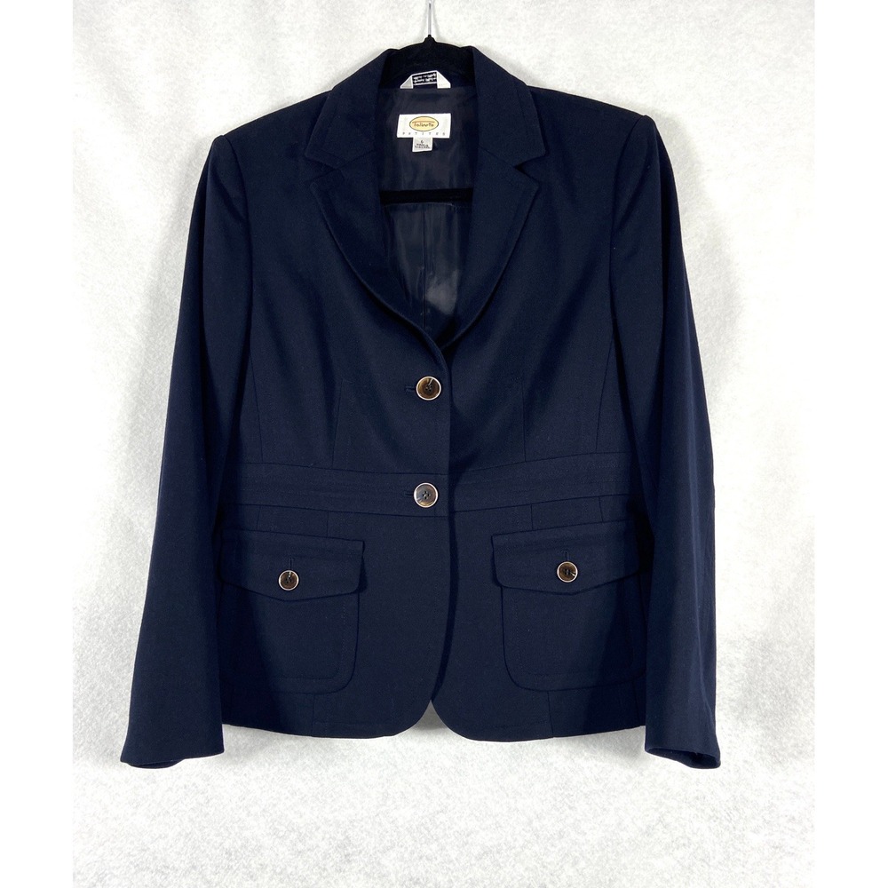 Vintage Talbots Jacket Petite 6P Navy Blazer Wool Long Sleeve Safari Old Money